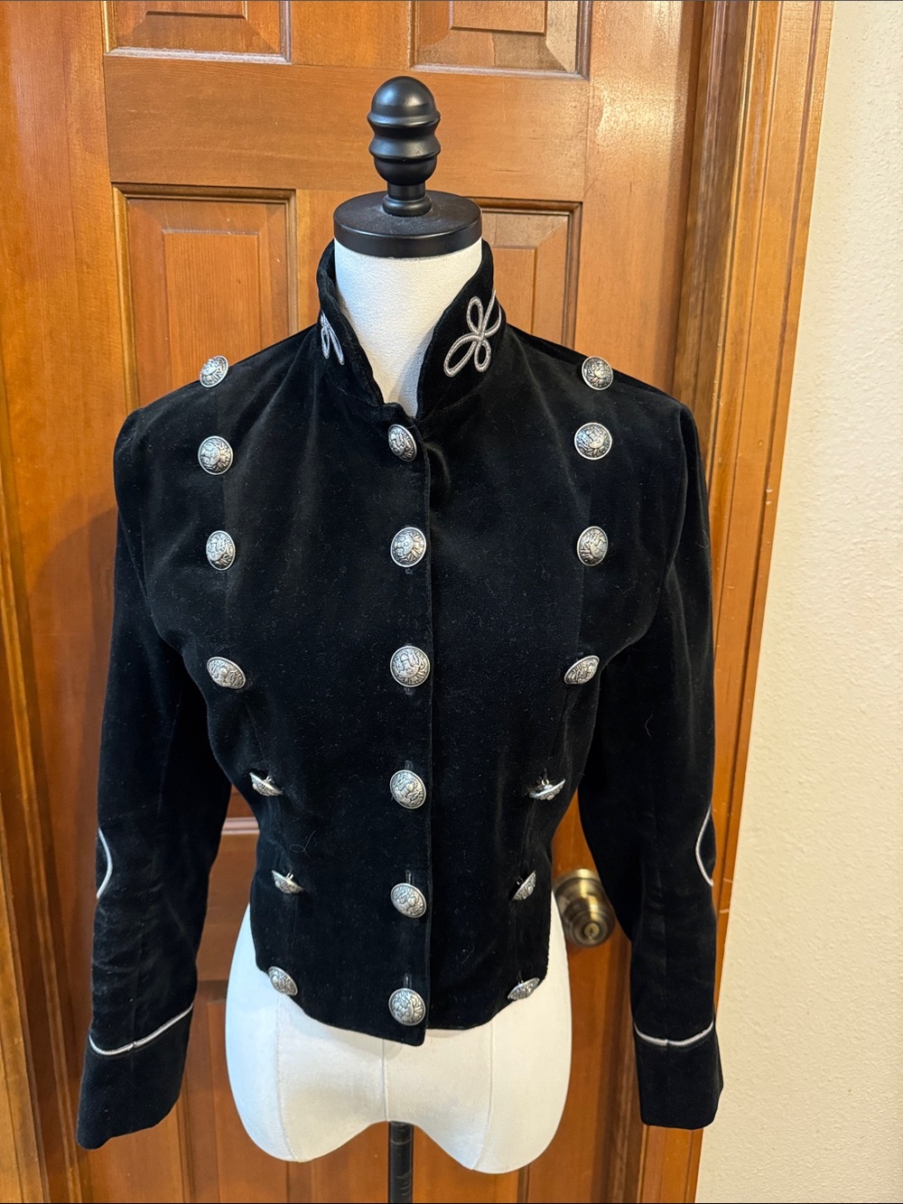 Double D Ranch Black Velvet Military-Style Blazer with Silver Buttons Size XS